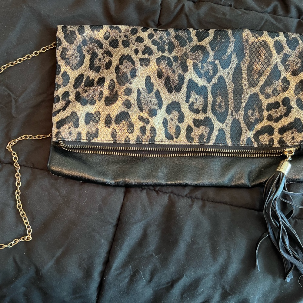 Black / metallic leopard print clutch / crossbody